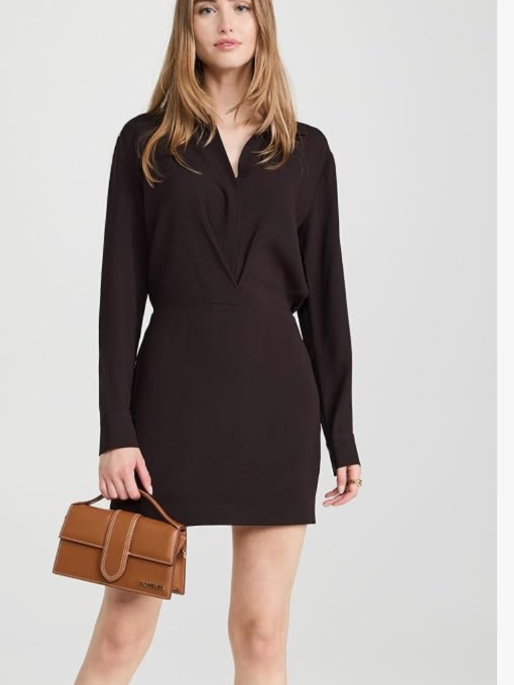 Theory The Good Collection Rosina Long-Sleeve Shirt Dress in Mink - Picture 2 of 8
